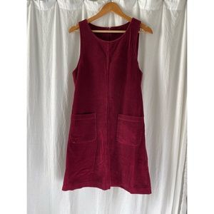 Vintage Corduroy Short Dress with Pockets, Maroon - S/M